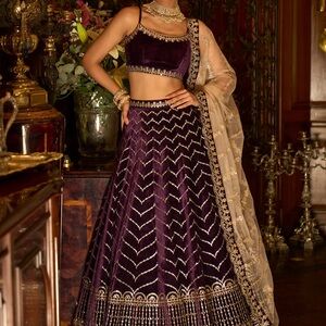 Elegant Deep Purple and Gold Lehenga Choli